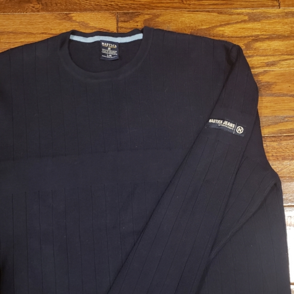 NAUTICA Men's Navy Blue Cotton Sweater - Large